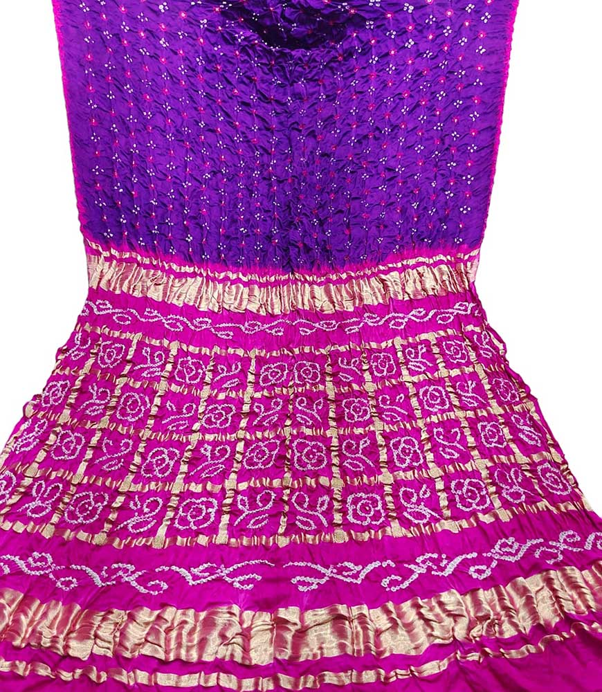 Purple And Pink Checks Bandhani Gajji Silk Gharchola Saree - Luxurion World