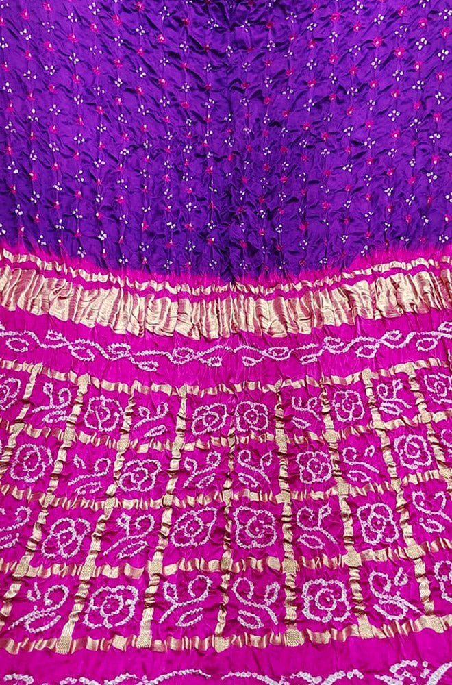 Purple And Pink Checks Bandhani Gajji Silk Gharchola Saree - Luxurion World
