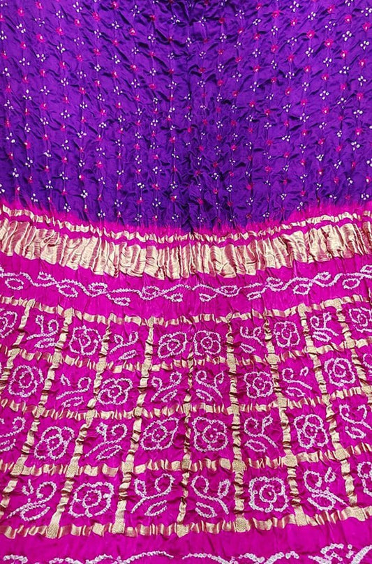 Purple And Pink Checks Bandhani Gajji Silk Gharchola Saree - Luxurion World