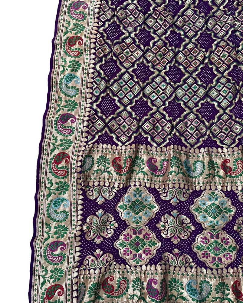 Purple Banarasi Bandhani Pure Georgette Meenakari Dupatta - Luxurion World