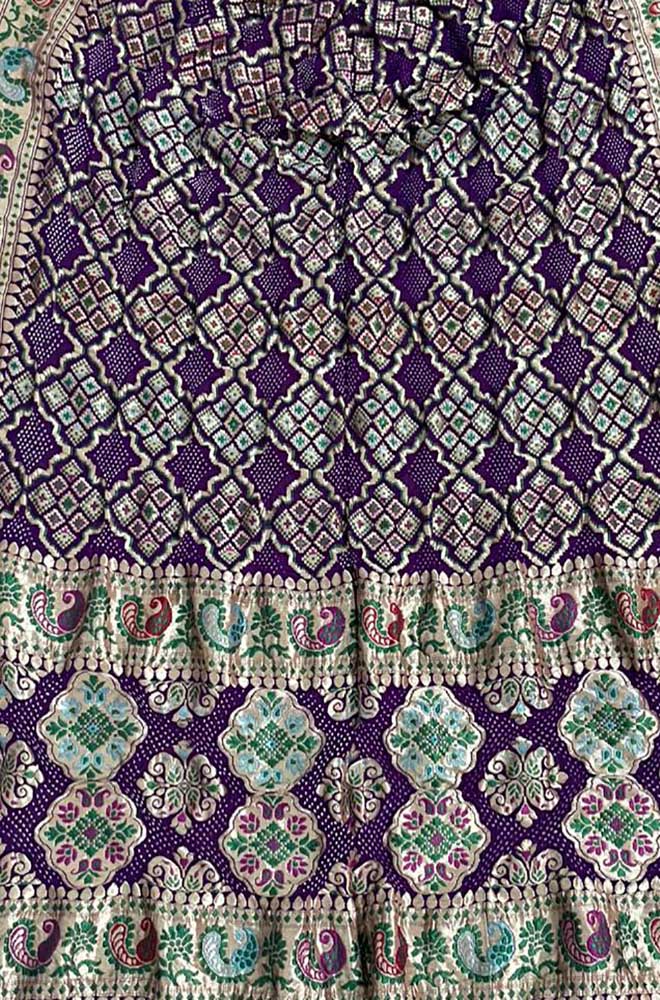 Purple Banarasi Bandhani Pure Georgette Meenakari Dupatta - Luxurion World