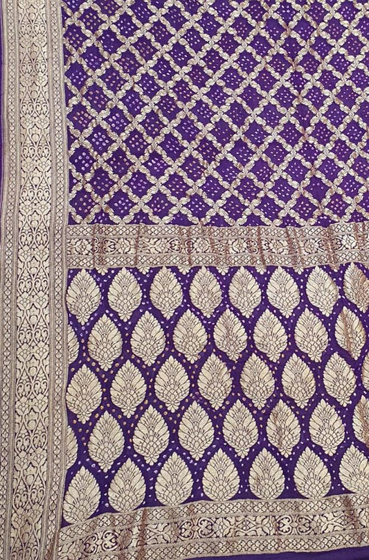 Purple Banarasi Bandhani Pure Georgette Saree - Luxurion World