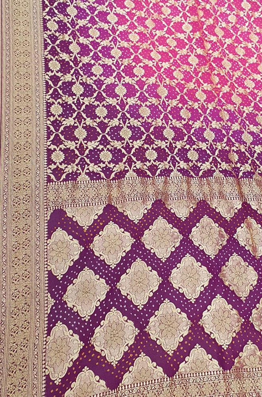Purple Banarasi Bandhani Pure Georgette Saree - Luxurion World