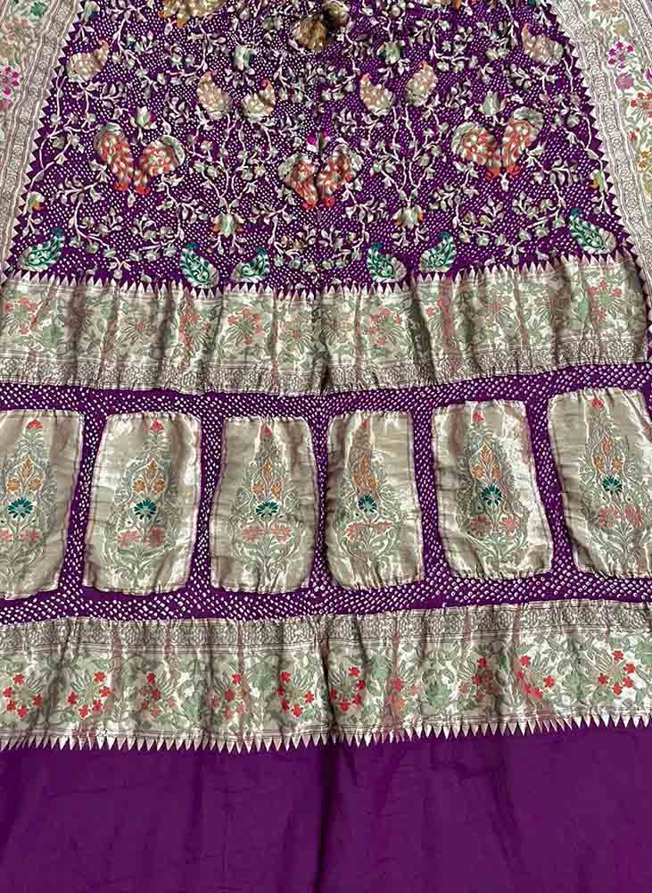 Purple Banarasi Bandhani Pure Georgette Tilfi Work Meenakari Dupatta - Luxurion World