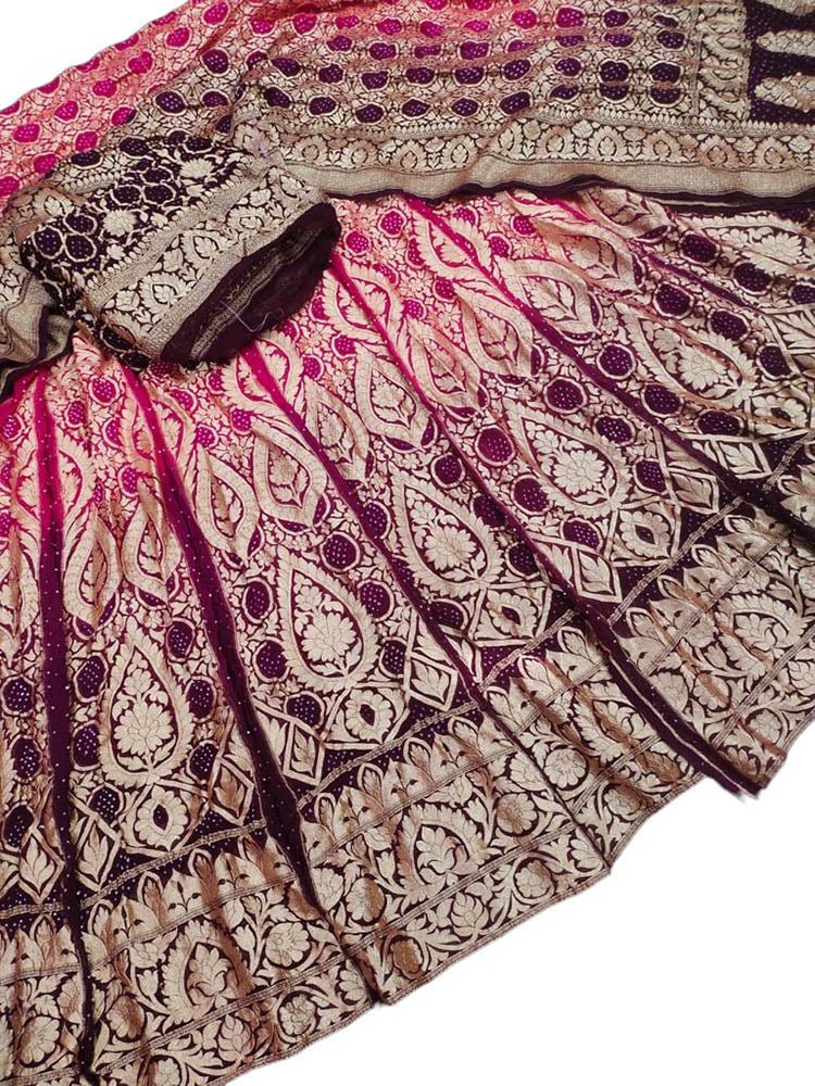 Purple Banarasi Bandhani Pure Georgette Unstitched Lehenga Set - Luxurion World