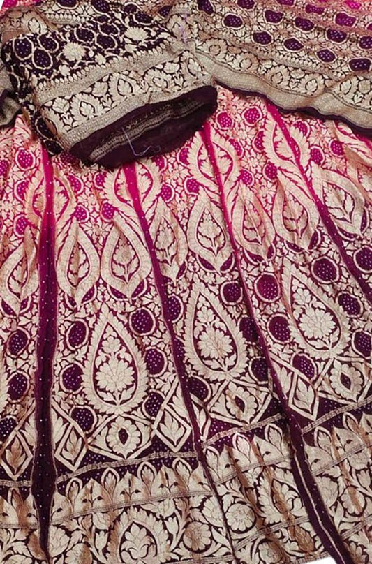 Purple Banarasi Bandhani Pure Georgette Unstitched Lehenga Set - Luxurion World
