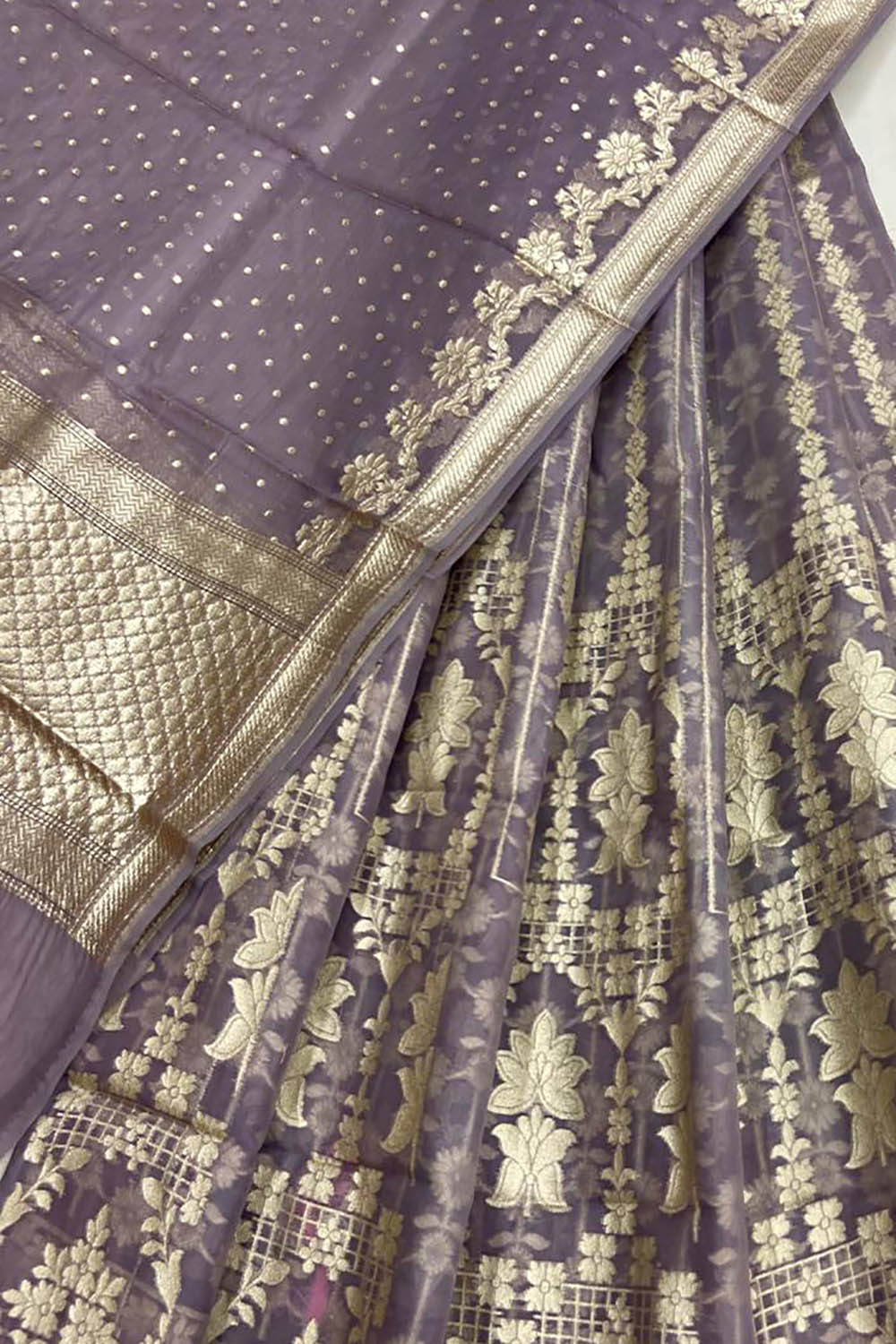 Purple Banarasi Chanderi Silk Unstitched Lehenga Set - Luxurion World