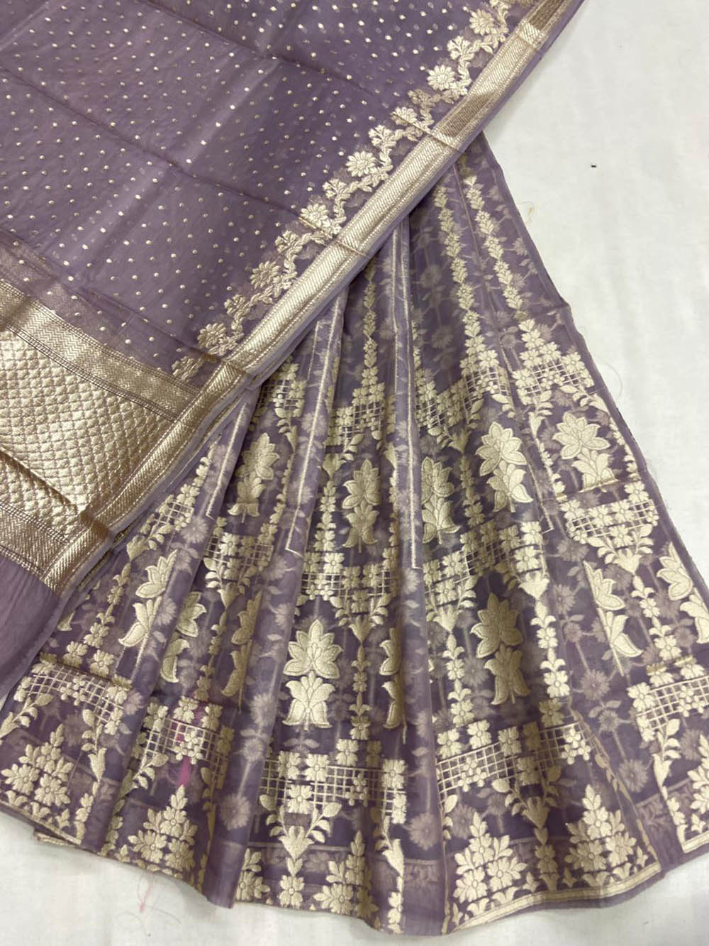 Purple Banarasi Chanderi Silk Unstitched Lehenga Set