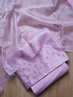 Purple Banarasi Chiniya Silk Three Piece Unstitched Suit Set - Luxurion World