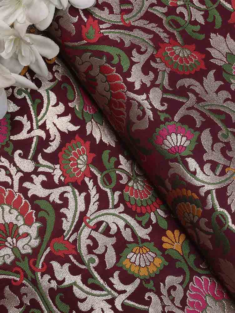 Purple Banarasi Kimkhwab Silk Meenakari Fabric ( 1 Mtr ) - Luxurion World