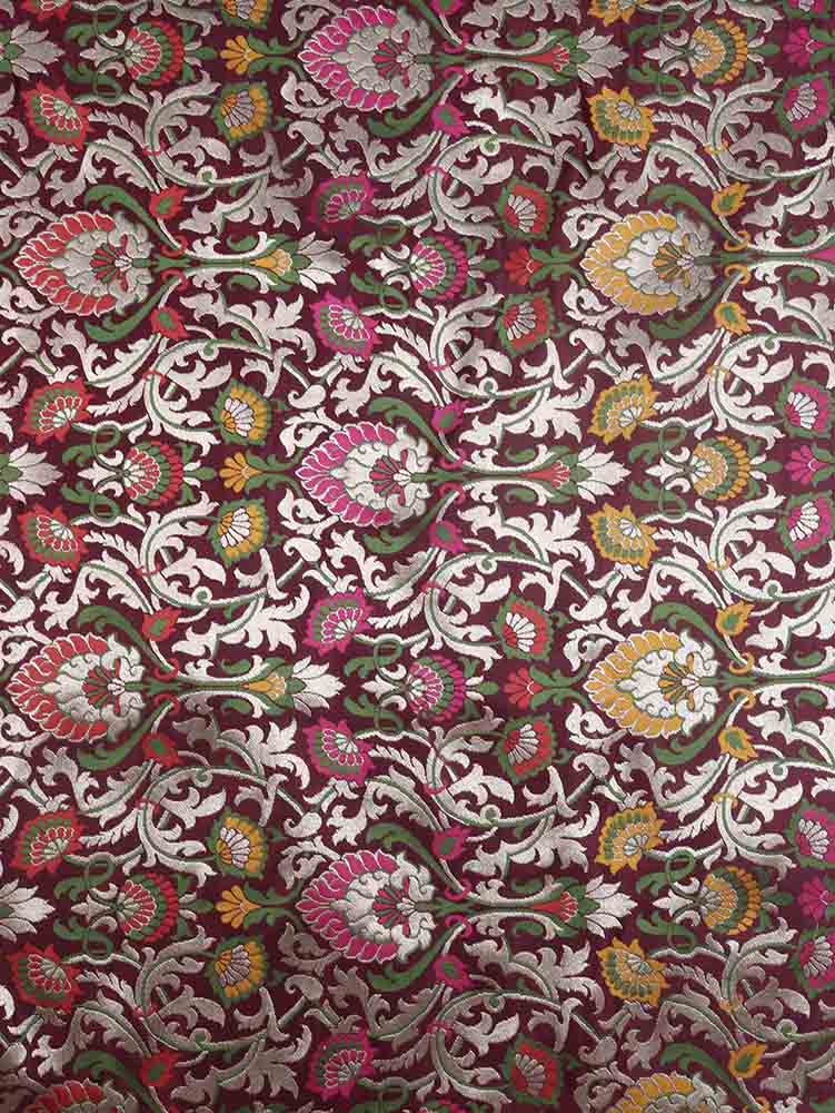 Purple Banarasi Kimkhwab Silk Meenakari Fabric ( 1 Mtr ) - Luxurion World