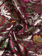 Purple Banarasi Kimkhwab Silk Meenakari Fabric ( 1 Mtr ) - Luxurion World