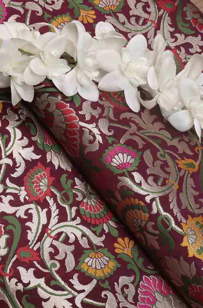 Purple Banarasi Kimkhwab Silk Meenakari Fabric ( 1 Mtr ) - Luxurion World