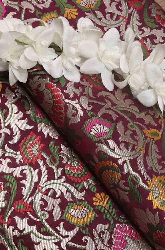 Purple Banarasi Kimkhwab Silk Meenakari Fabric ( 1 Mtr ) - Luxurion World