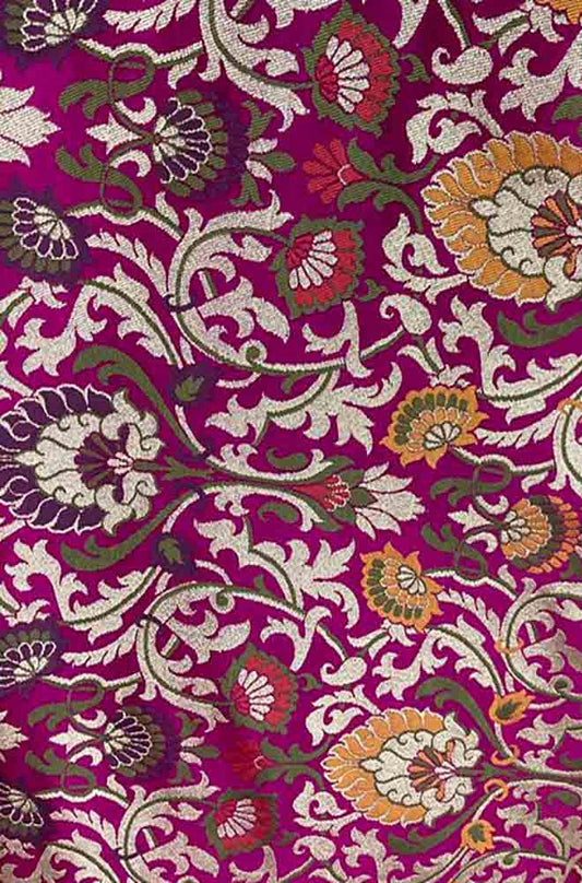 Purple Banarasi KimKhwab Silk Meenakari Fabric ( 1 Mtr ) - Luxurion World