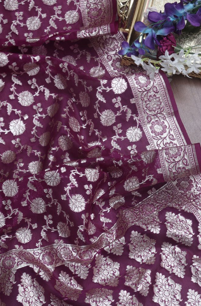 Purple Banarasi Organza Dupatta - Luxurion World