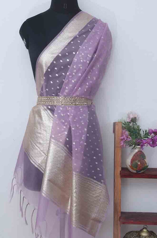 Purple Banarasi Organza Dupatta - Luxurion World