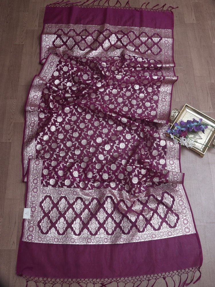 Purple Banarasi Organza Dupatta - Luxurion World
