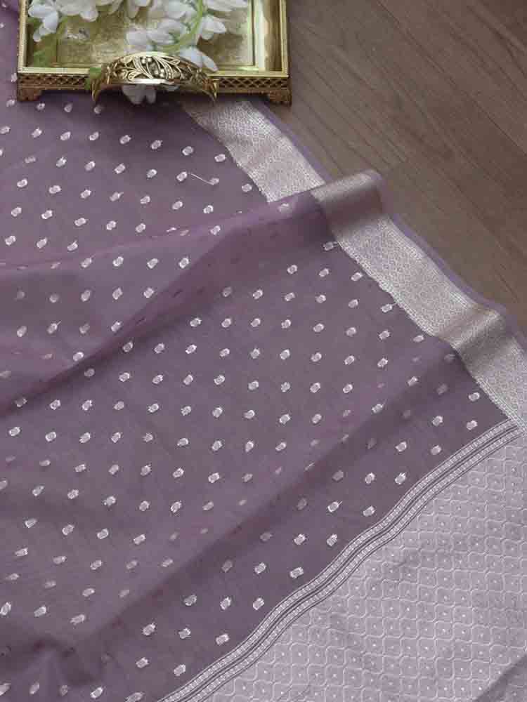 Purple Banarasi Organza Dupatta - Luxurion World