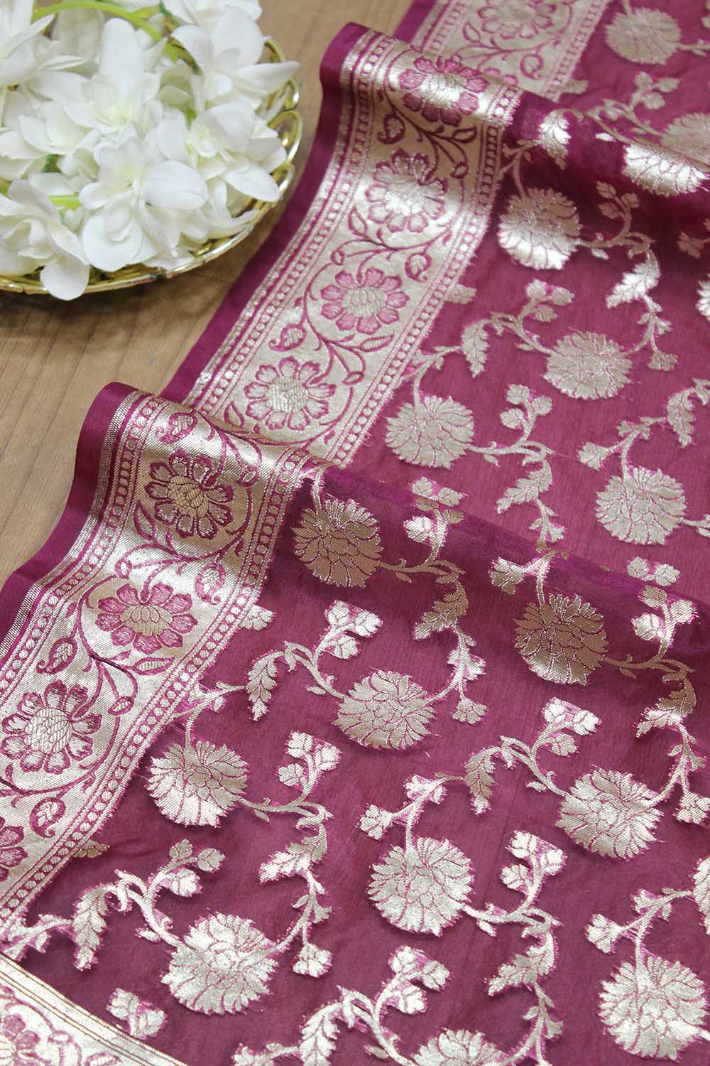 Stunning Purple Banarasi Organza Dupatta - Perfect for Any Occasion! - Luxurion World