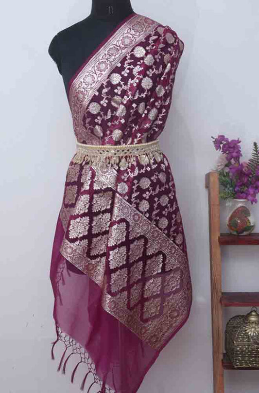 Purple Banarasi Organza Dupatta - Luxurion World