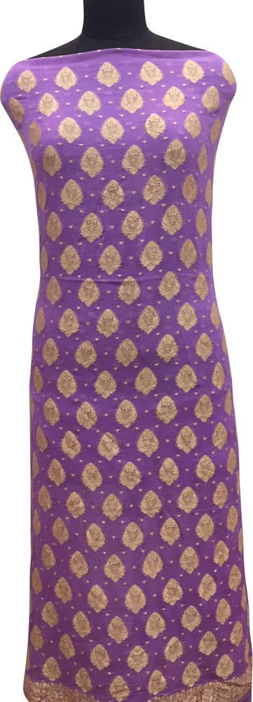 Purple Banarasi Pure Georgette Two Piece Unstitched Leaf Design Suit Set - Luxurion World