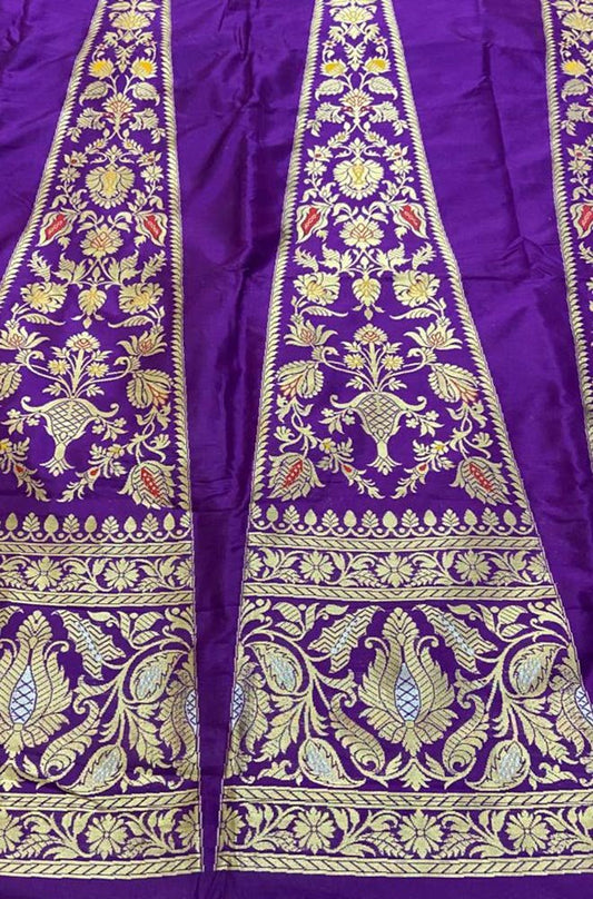 Purple Banarasi Pure Katan Silk Unstitched Lehenga Set - Luxurion World