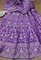 Purple Banarasi Pure Katan Silk Unstitched Lehenga Set - Luxurion World