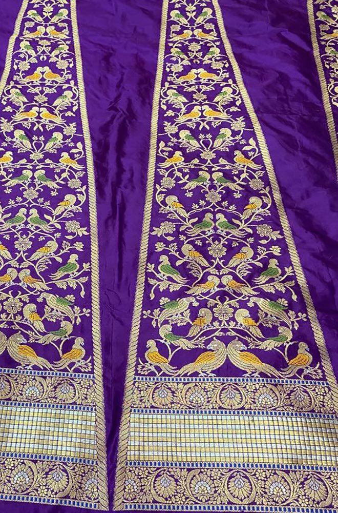 Purple Banarasi Pure Katan Silk Unstitched Lehenga Set - Luxurion World