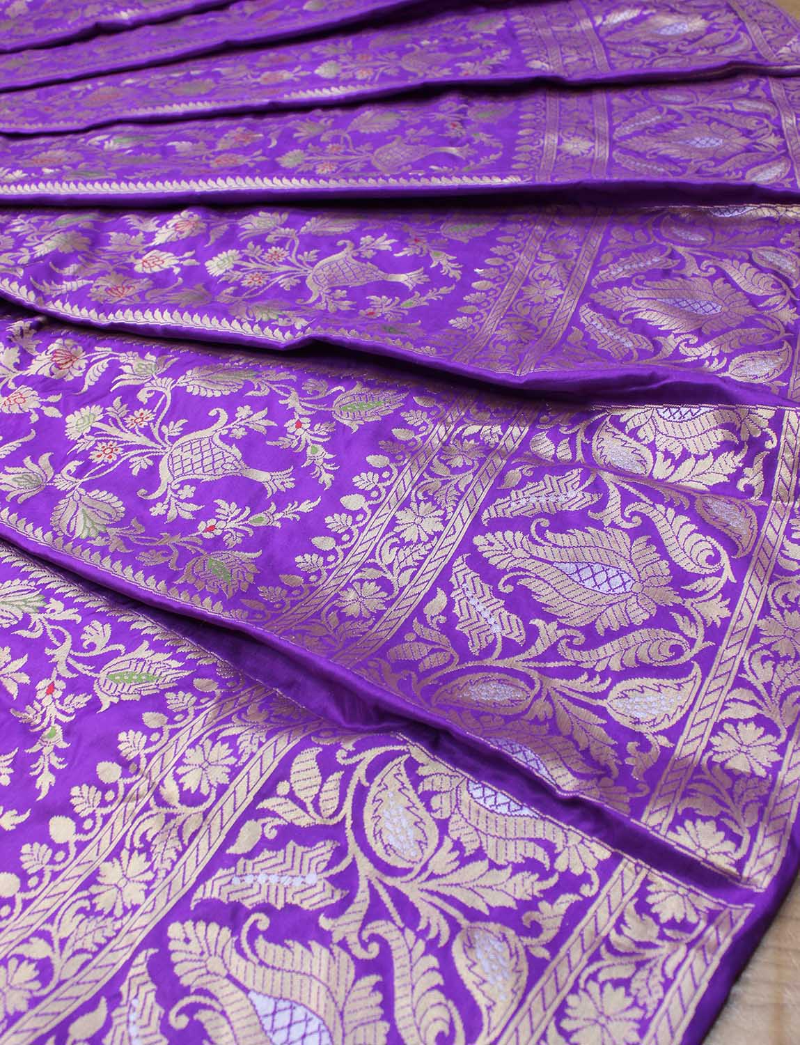 Purple Banarasi Pure Katan Silk Unstitched Lehenga Set - Luxurion World