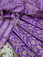 Purple Banarasi Pure Katan Silk Unstitched Lehenga Set - Luxurion World