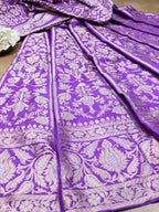 Purple Banarasi Pure Katan Silk Unstitched Lehenga Set - Luxurion World