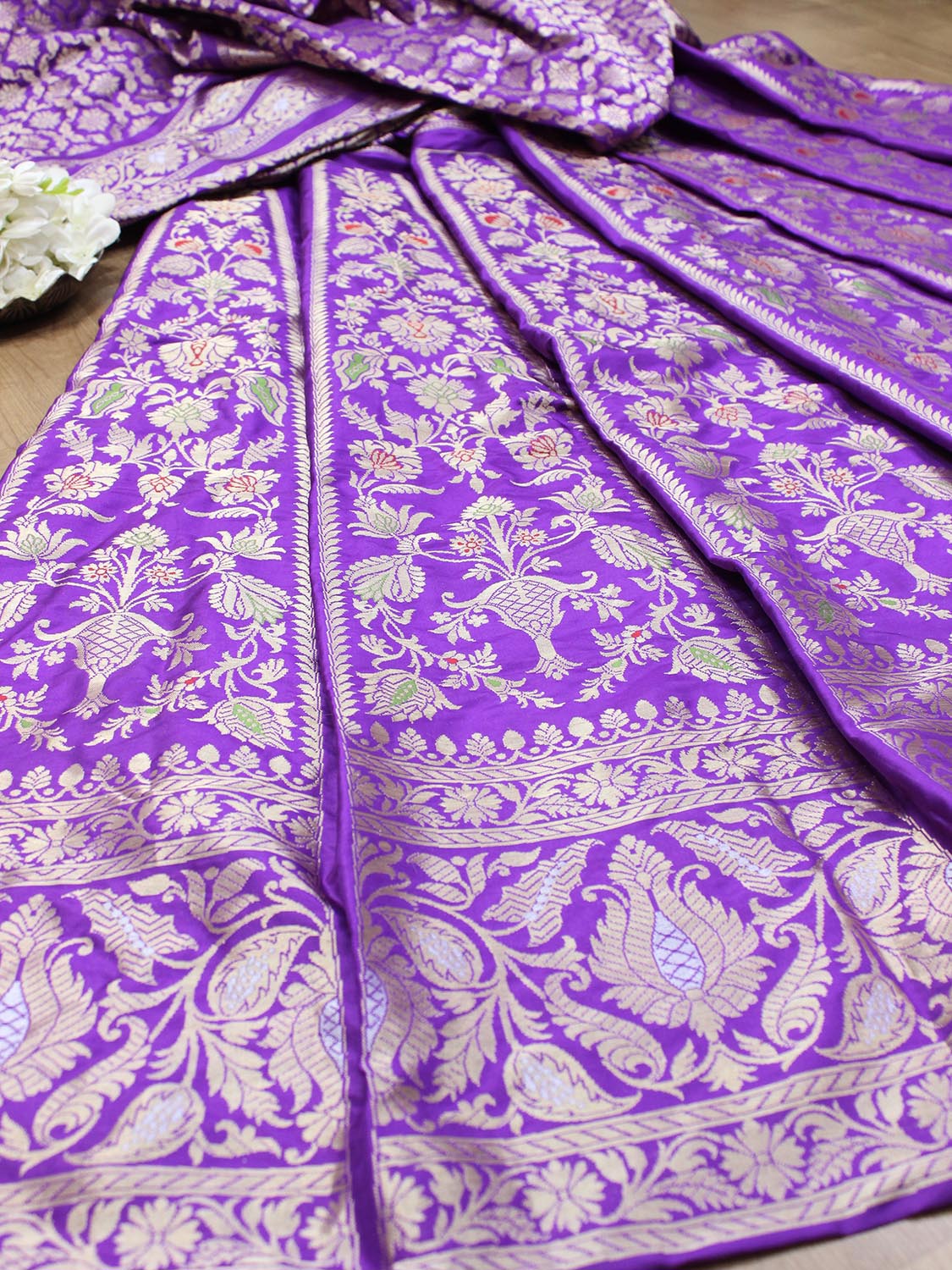Purple Banarasi Pure Katan Silk Unstitched Lehenga Set - Luxurion World