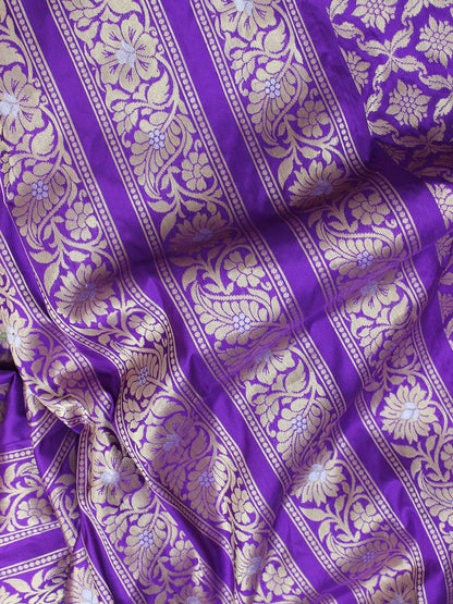 Purple Banarasi Pure Katan Silk Unstitched Lehenga Set - Luxurion World