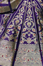 Purple Banarasi Pure Katan Silk Unstitched Lehenga Set - Luxurion World