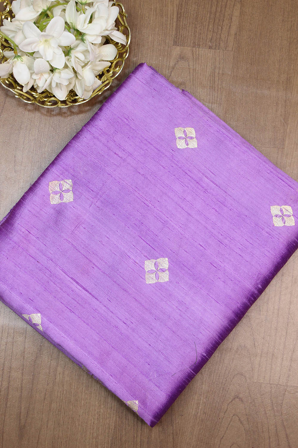 Purple Banarasi Pure Raw Silk Booti Design Fabric ( 1 Mtr ) - Luxurion World