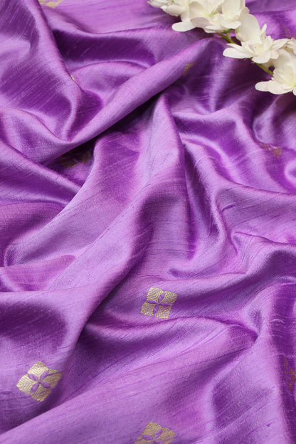 Purple Banarasi Pure Raw Silk Booti Design Fabric ( 1 Mtr ) - Luxurion World