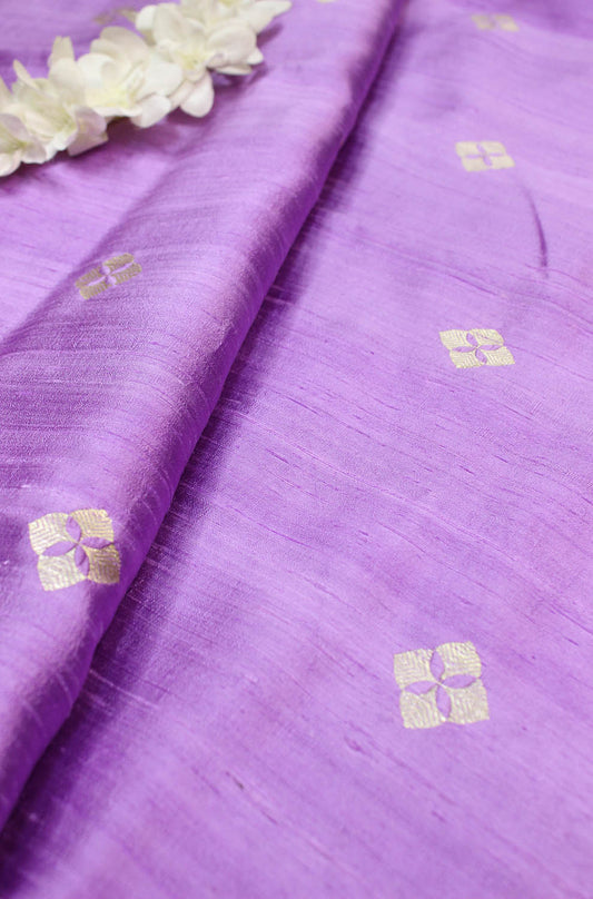 Purple Banarasi Pure Raw Silk Booti Design Fabric ( 1 Mtr )
