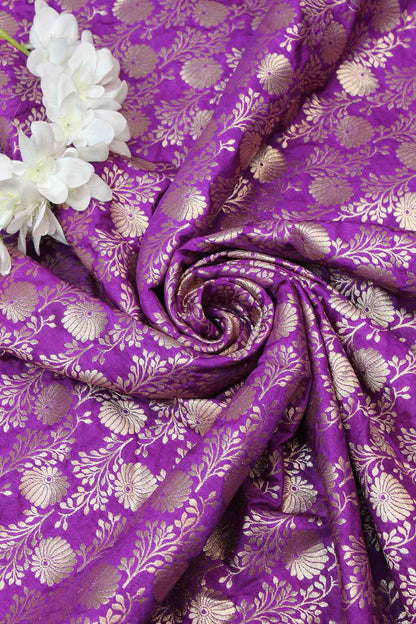 Purple Banarasi Silk Fabric (0.5 Mtr ) - Luxurion World