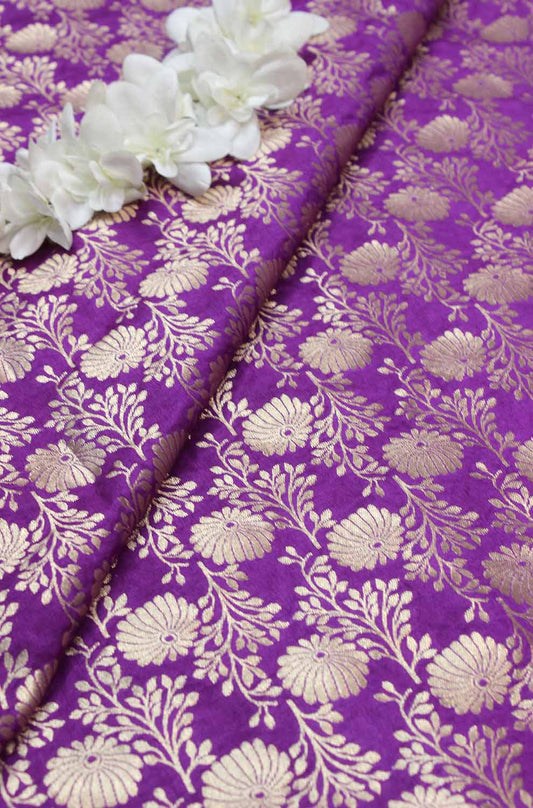 Purple Banarasi Silk Fabric (0.5 Mtr ) - Luxurion World
