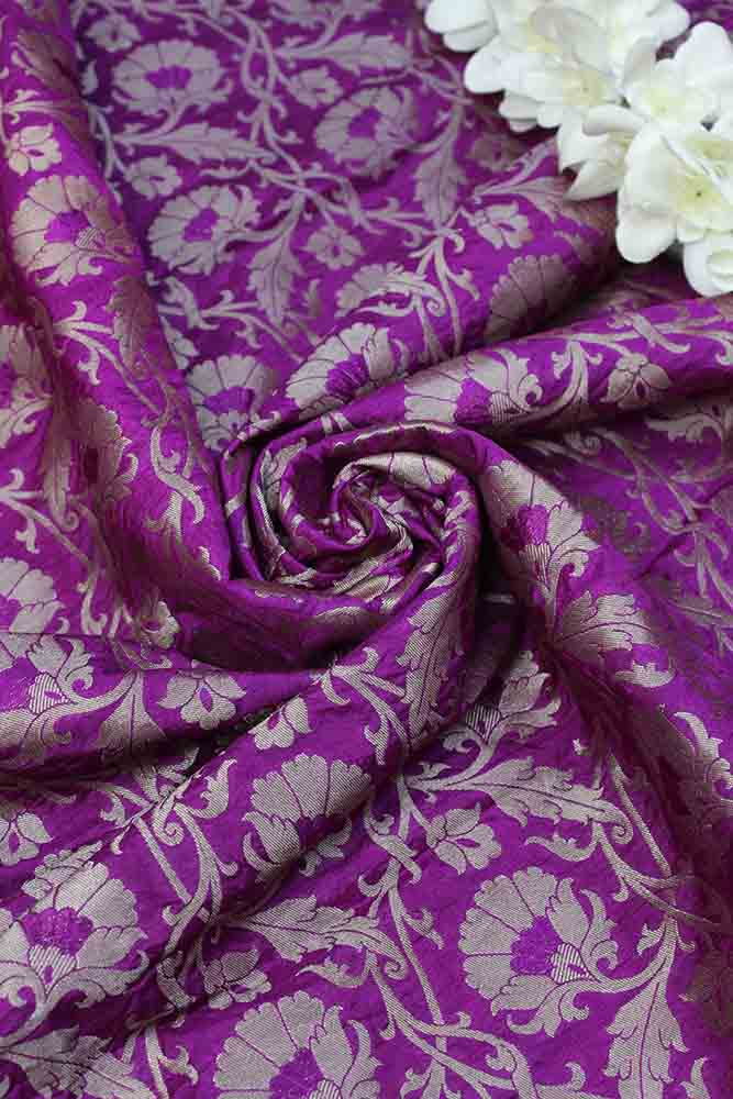Purple Banarasi Silk Meenakari Fabric ( 1 Mtr ) - Luxurion World