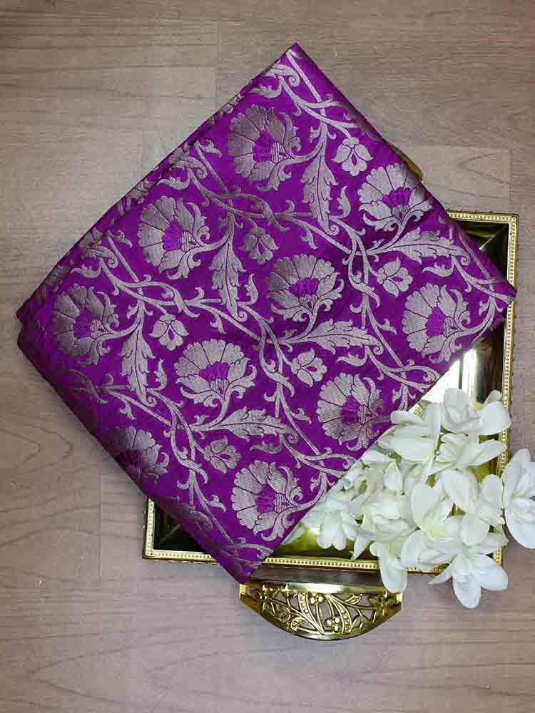 Purple Banarasi Silk Meenakari Fabric ( 1 Mtr ) - Luxurion World