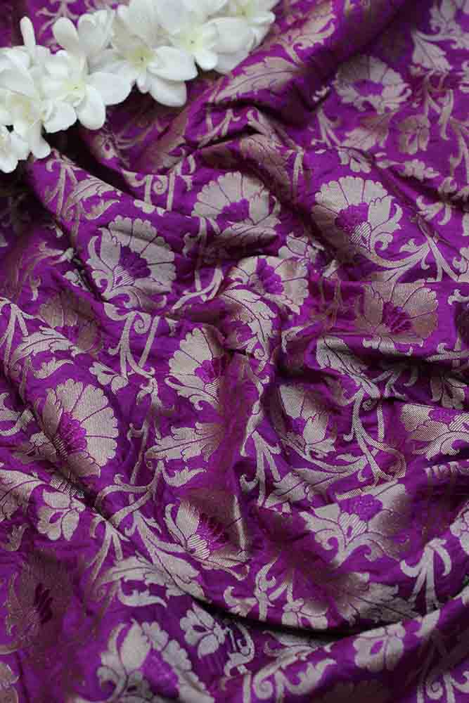 Purple Banarasi Silk Meenakari Fabric ( 1 Mtr ) - Luxurion World
