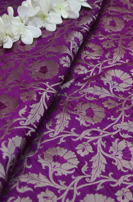 Purple Banarasi Silk Meenakari Fabric ( 1 Mtr ) - Luxurion World