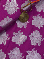 Purple Banarasi Silk Silver Zari Floral Design Fabric ( 0.5 Mtr ) - Luxurion World