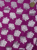 Purple Banarasi Silk Silver Zari Floral Design Fabric ( 0.5 Mtr ) - Luxurion World