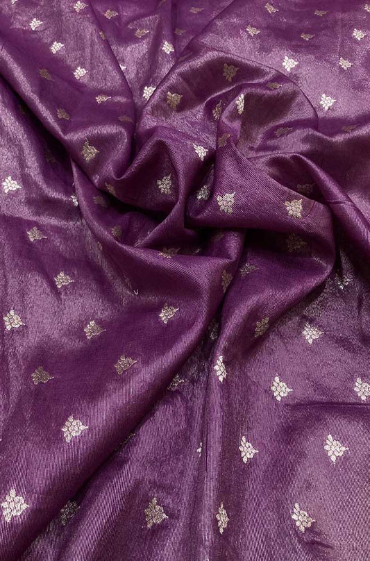 Purple Banarasi Tissue Silk Zari Booti Design Fabric ( 1 Mtr )