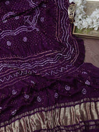Purple Bandhani Gajji Silk Dupatta - Luxurion World