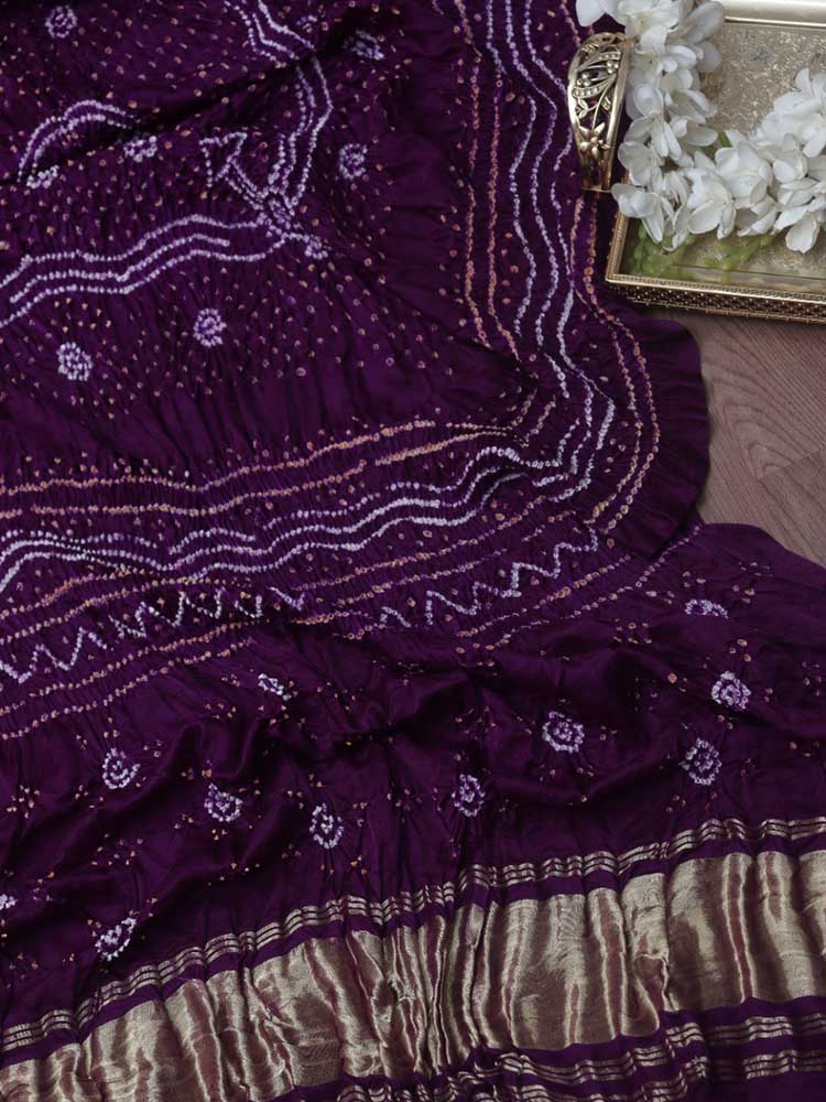 Purple Bandhani Gajji Silk Dupatta - Luxurion World