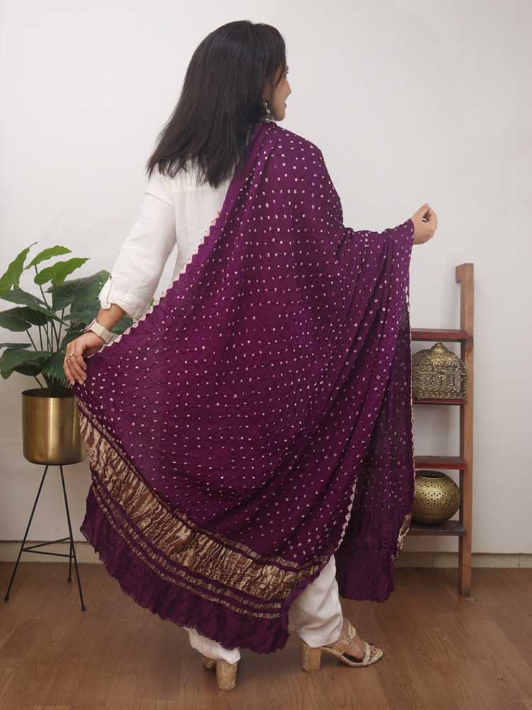 Purple Bandhani Gajji Silk Dupatta - Luxurion World